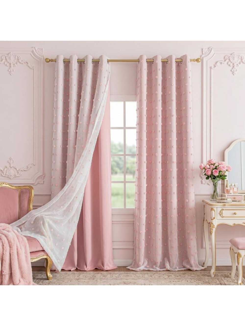Pink Blackout Curtains for Kids Bedroom, 84 Inches, 2 Panels, Room Darkening